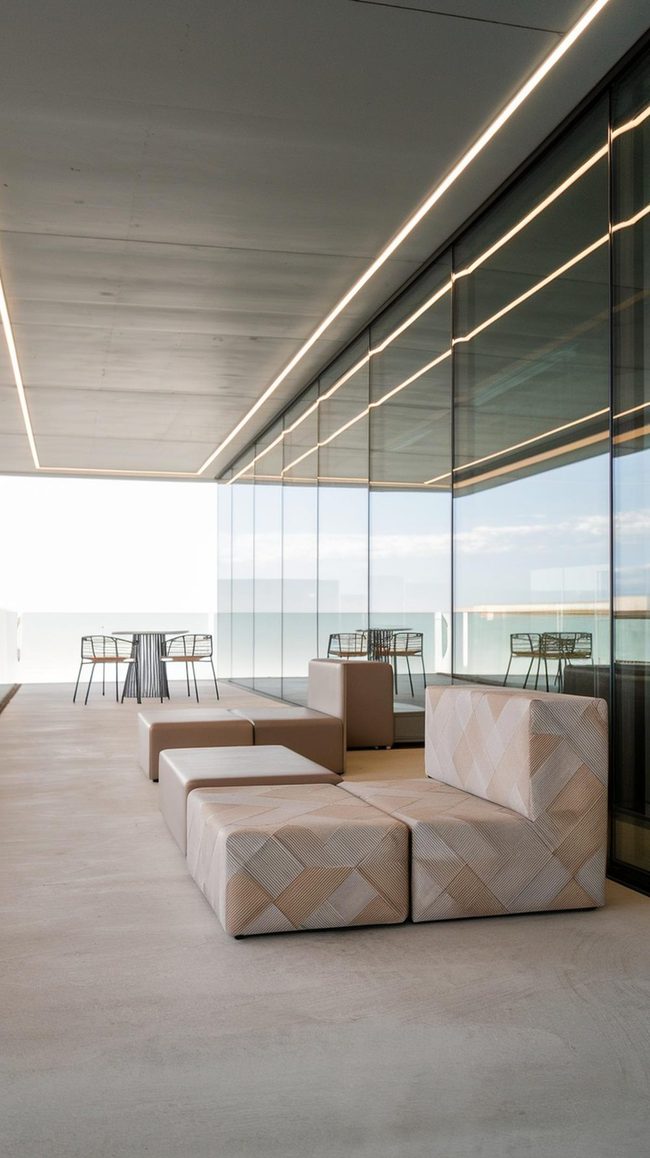Modern Glass Veranda With Geometric Furniture