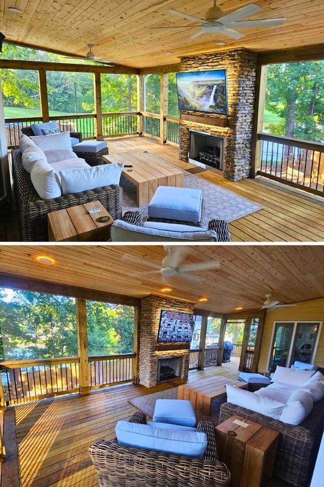 Dual-Level Pine Ceiling Deck