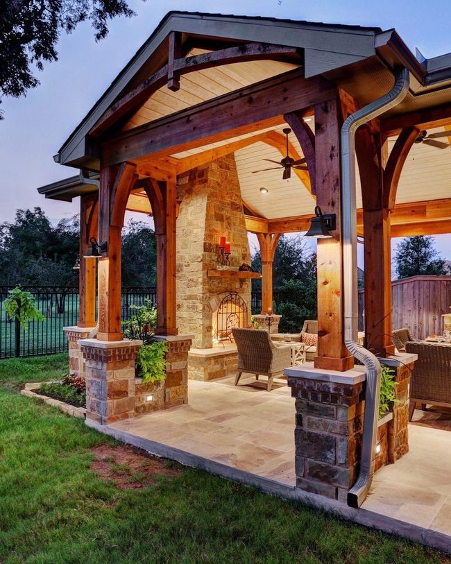 Wooden Pergola Evening Gathering Space