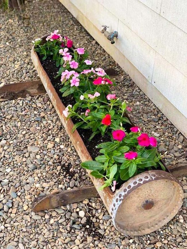 Hollowed Wood Pink Flower Planter