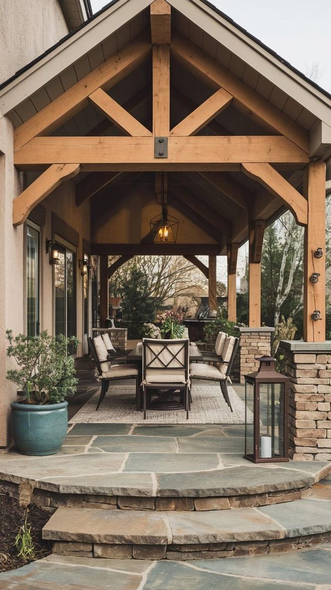 Exposed Grain Beams Stone Patio