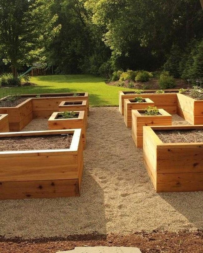 Wooden Beds Gravel Paths Garden