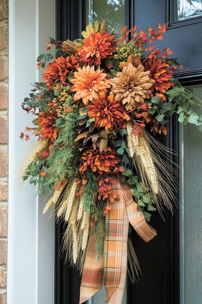 Autumn Mums And Burlap Swag