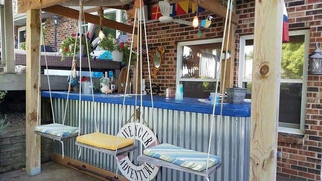Wooden Swings Meet Modern Garden Bar