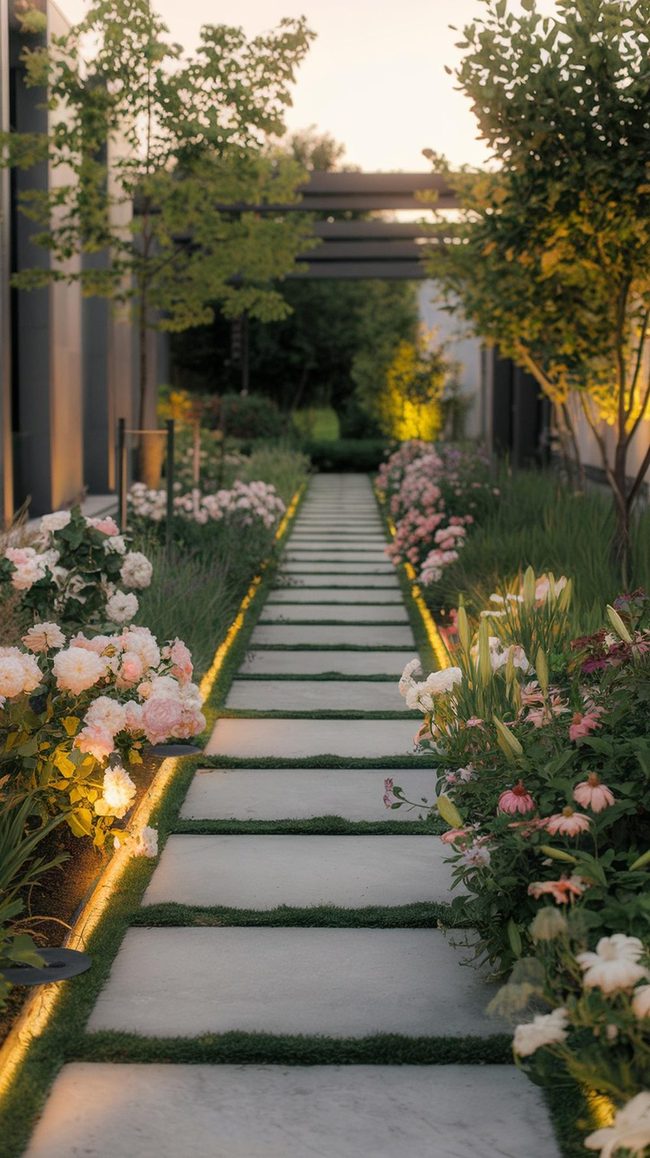 Stone Pathways with Flowering Borders