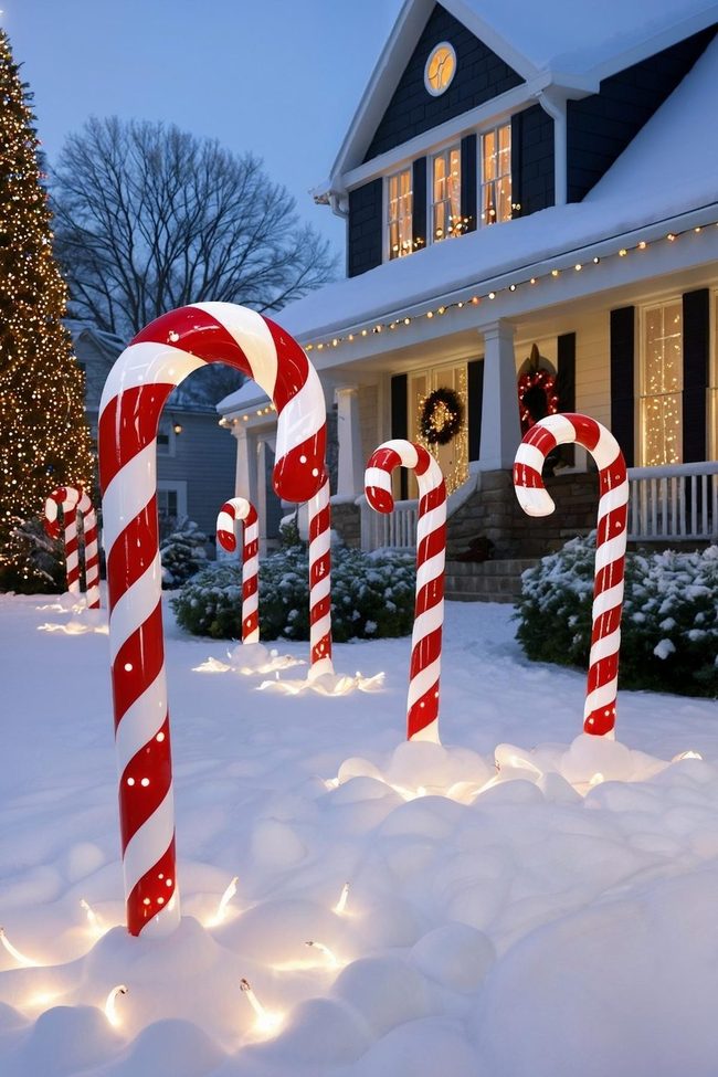 Glowing Red White Candy Cane Forest