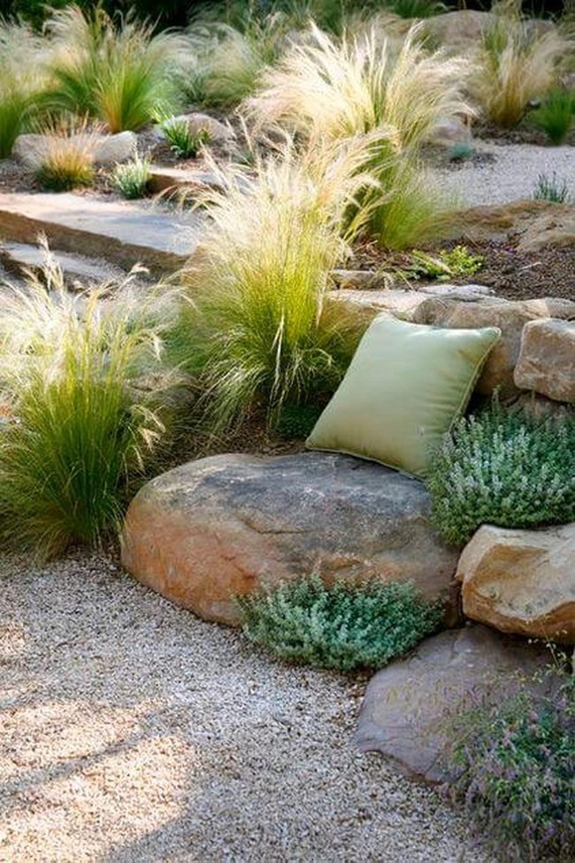 Stone Seating Grasses And Solar Light