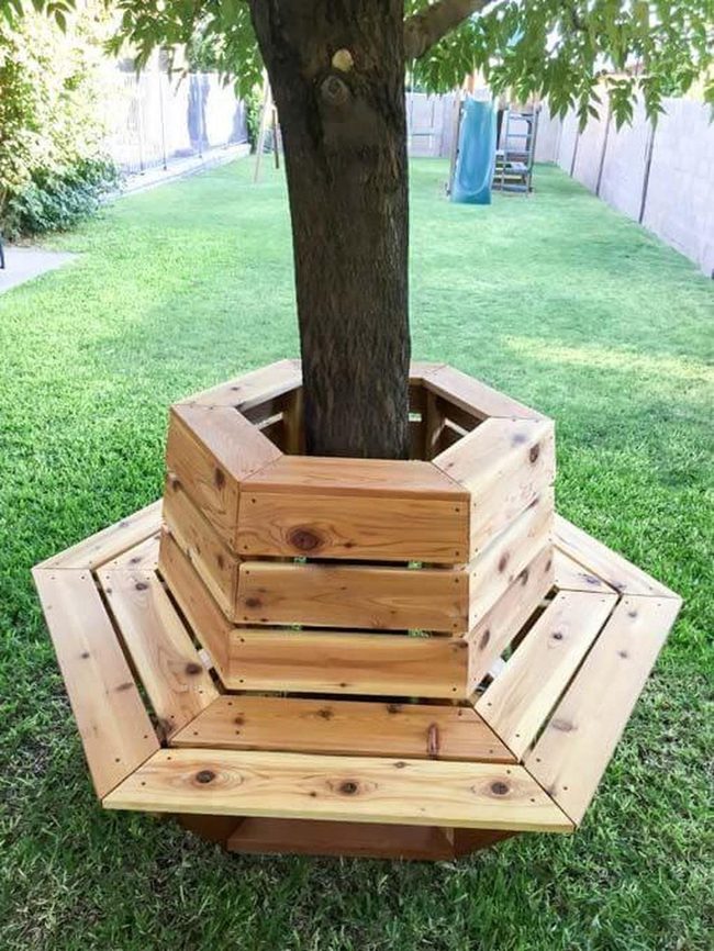 Hexagonal Wood Tree Bench