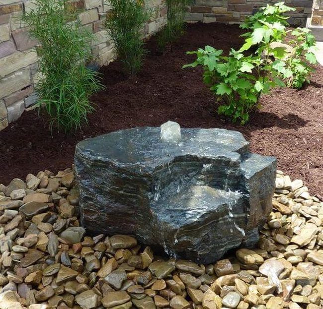 Stone Fountain With Nighttime Water Shimmer