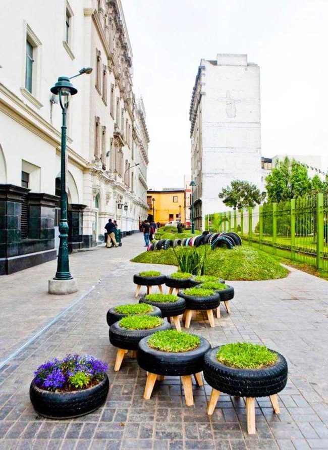 Painted Tires Blooming Urban Streets