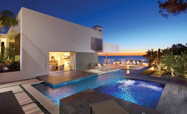 Sunset Blue Waters With Palm Retreat