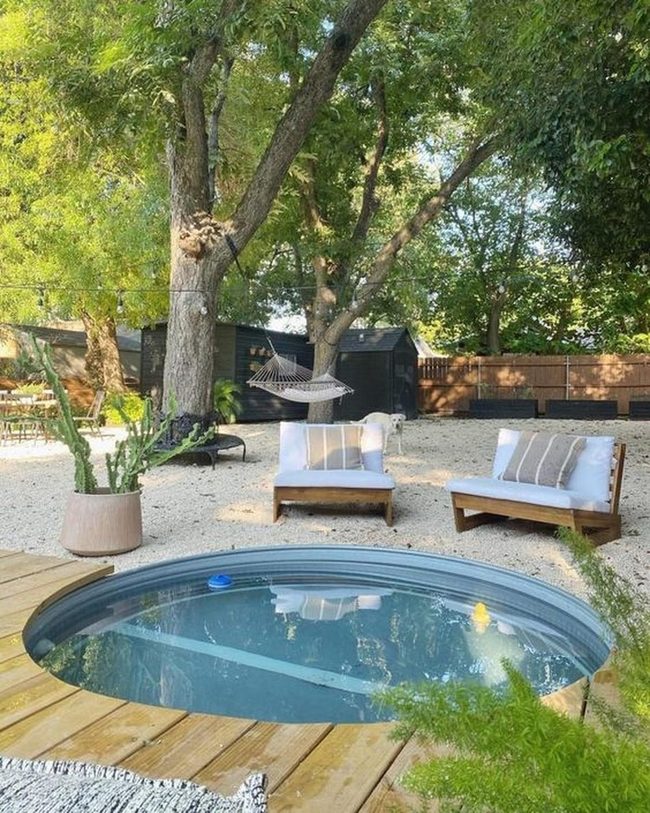 Sparkling Pool Wooden Deck Paradise