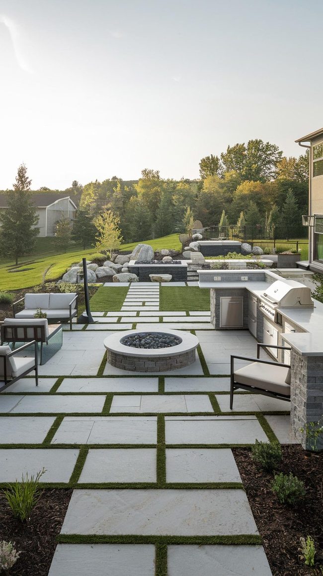 Multi-Zone Backyard with Stone Pathways