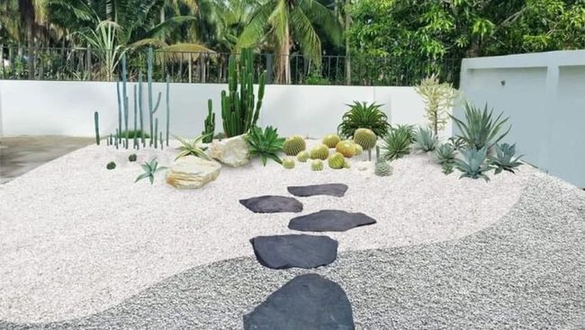 White Gravel Desert Garden With Glowing Stones