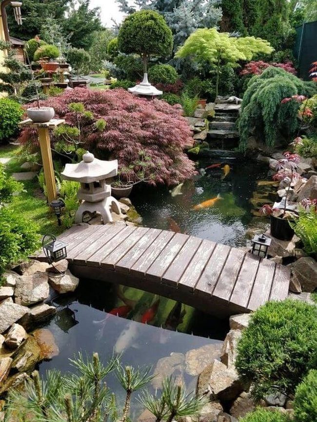 Koi Pond Garden Stone Bridge