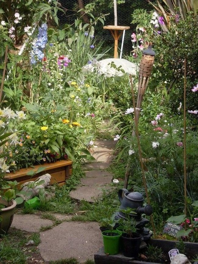Stone Pathway Through Blooming Garden