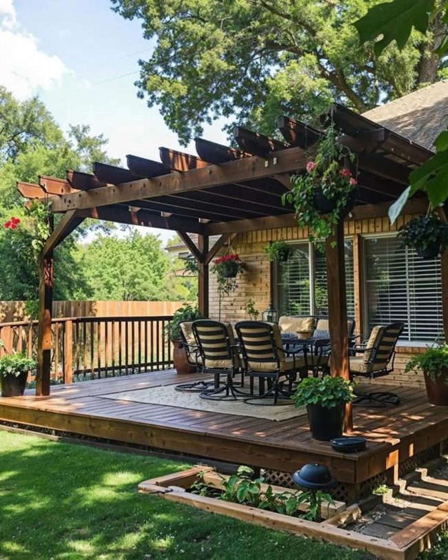 Wooden Pergola Outdoor Living Space