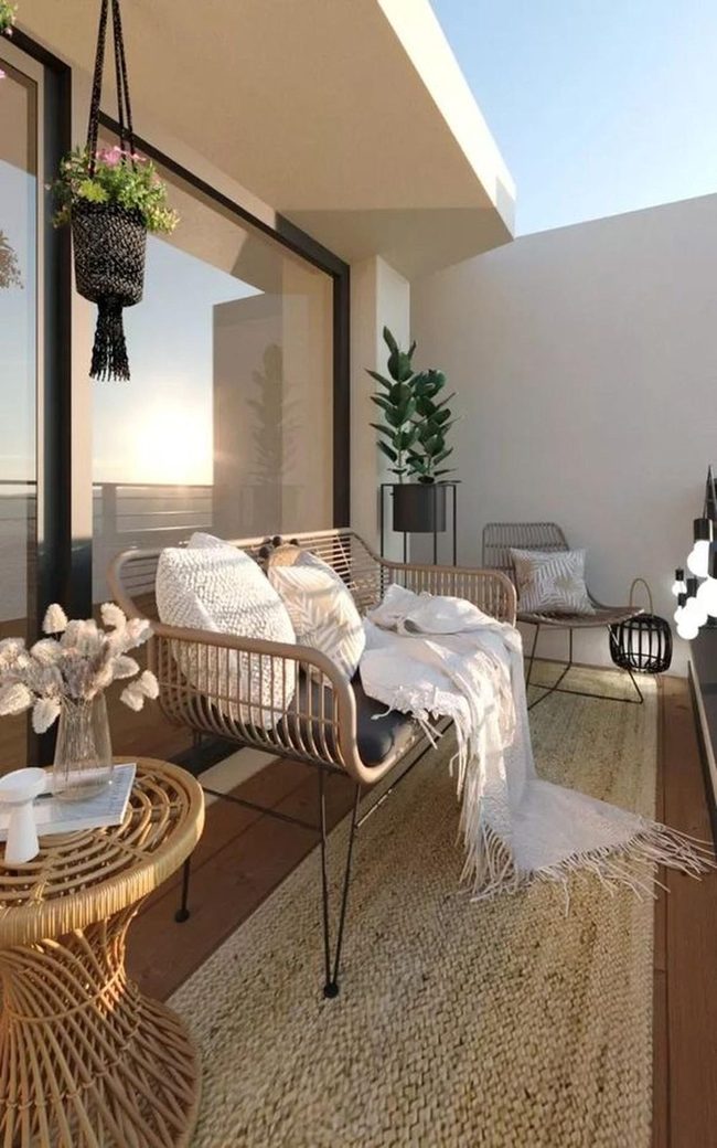 Wicker And Plants Small Balcony