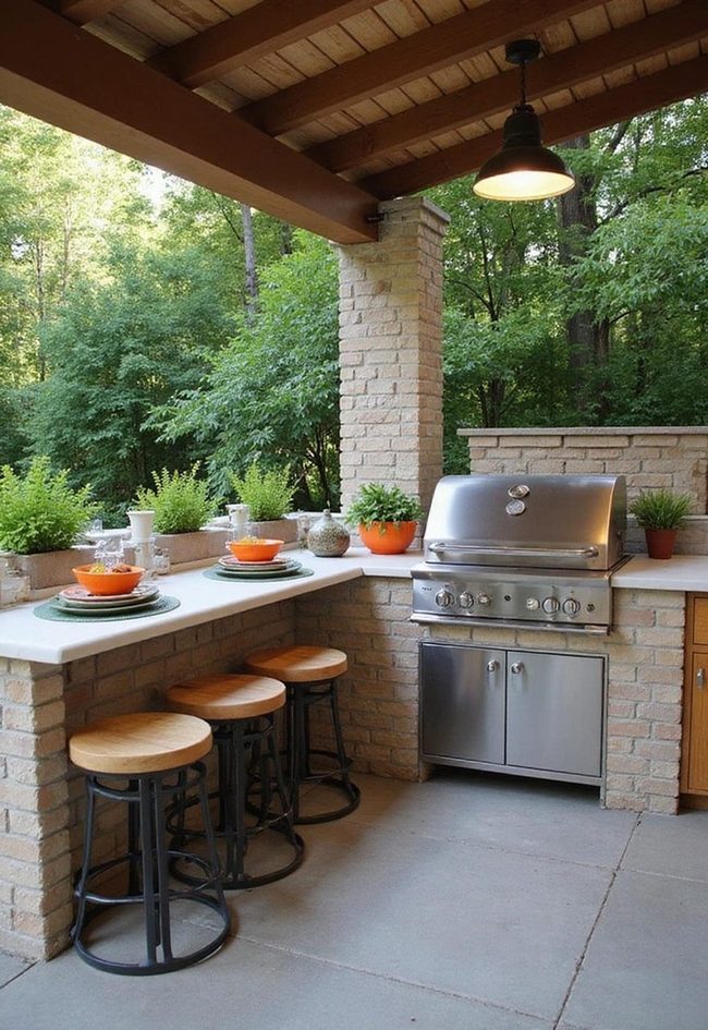 Pergola-Framed Backyard Cooking Station