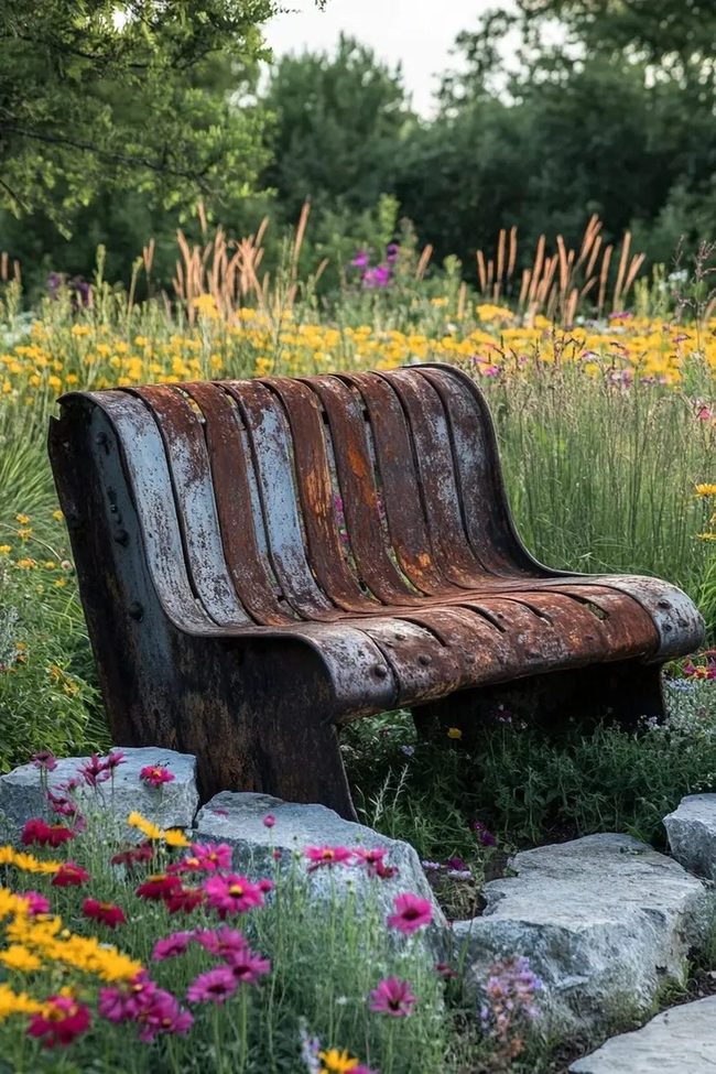 Weathered Metal Blooms Wildflower Garden
