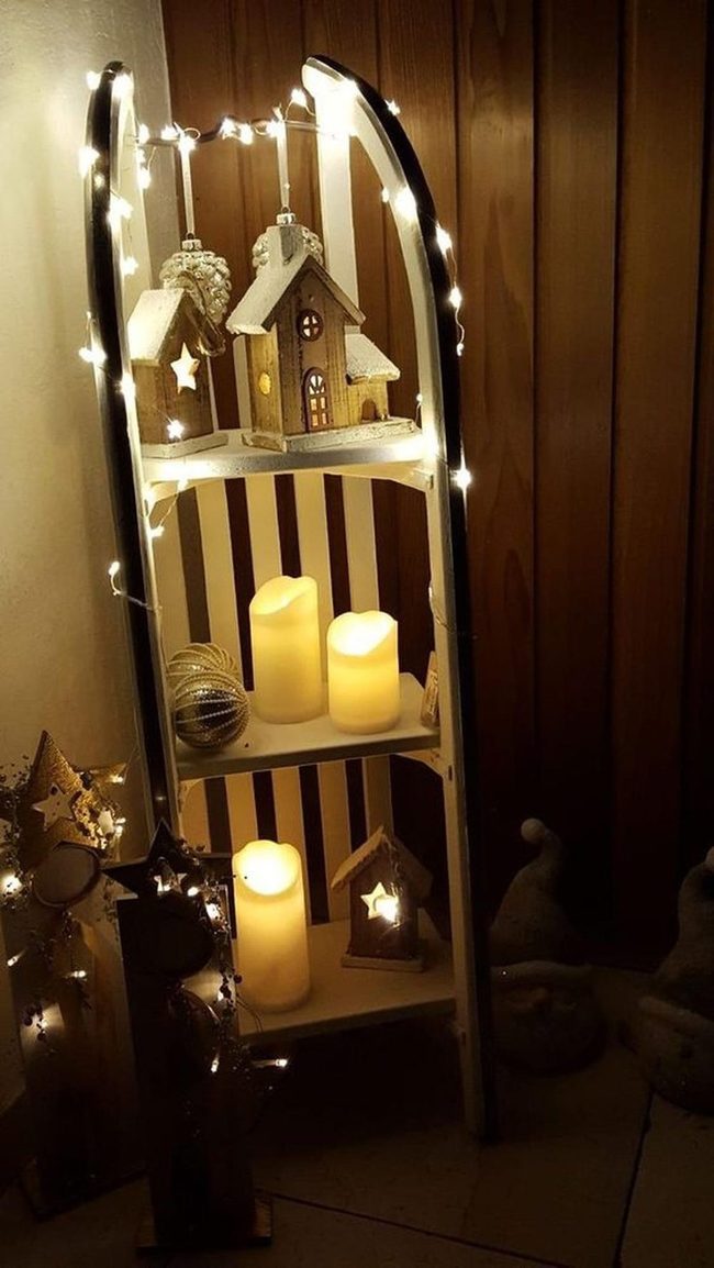 Candlelit Wooden Houses Warm Shelf