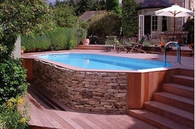 Stone And Wood Pool Deck