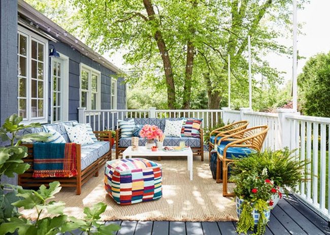Rattan Chairs Vibrant Poufs Garden