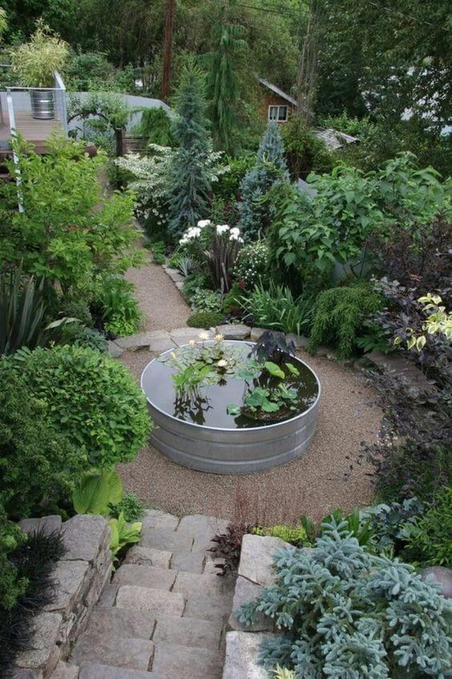 Circular Water Garden With Layered Greenery