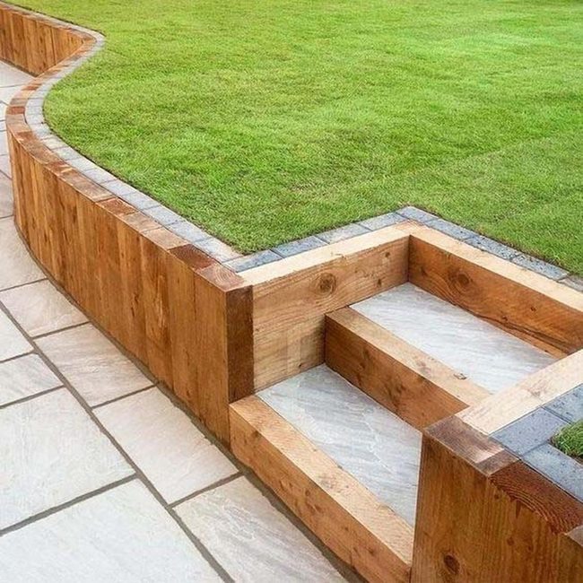 Gray Brick Wood Edging Wall