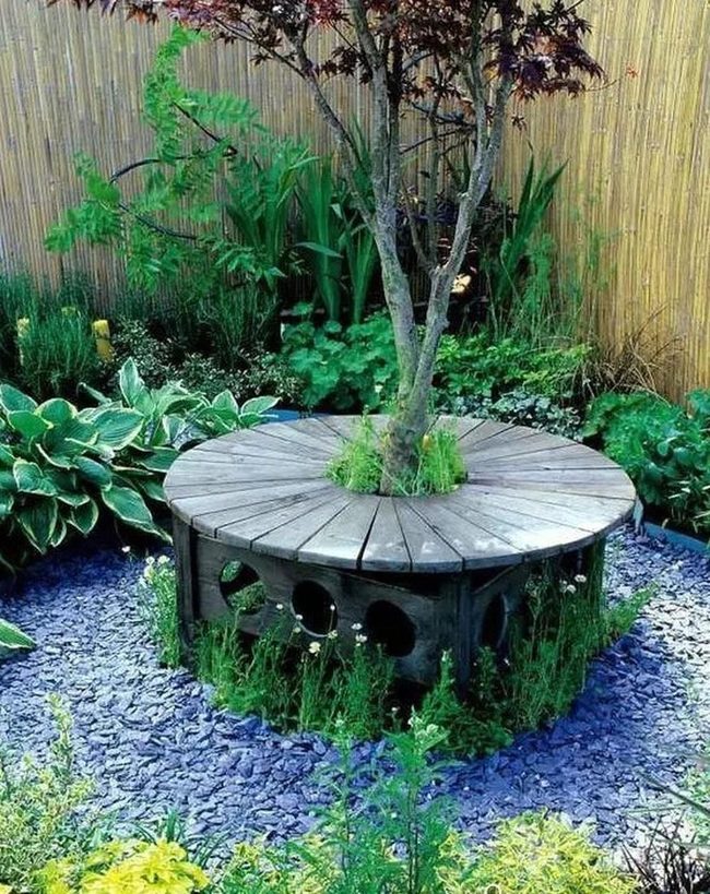 Tree-Centered Wooden Bench Retreat