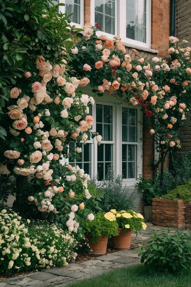 Pink Summer Bushes Full Blooms
