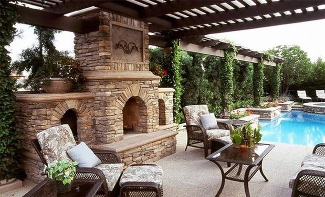 Stacked Stone Fireplace Outdoor Gathering