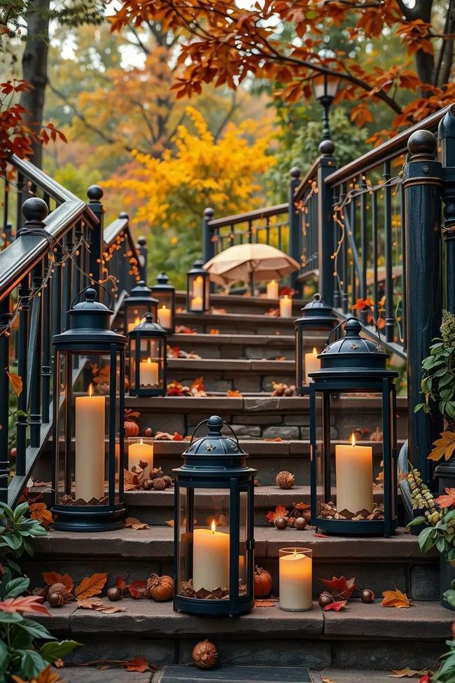 Black Steel Lanterns Guide Pathways