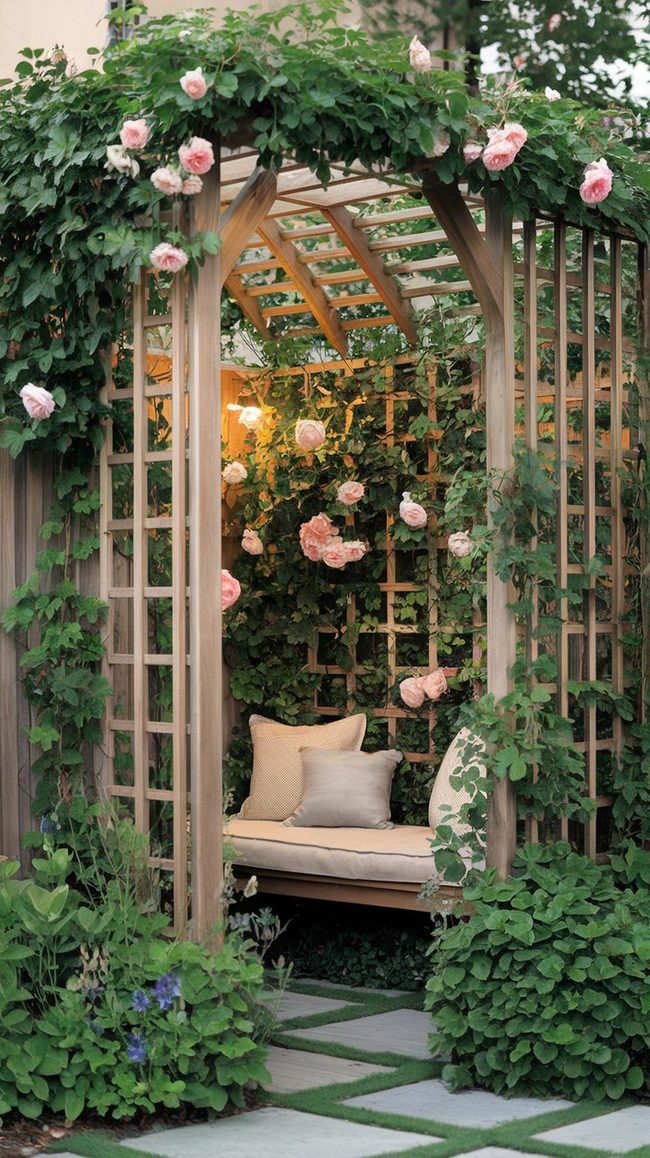 Green Climbing Vines on Earthy Timber Lattice