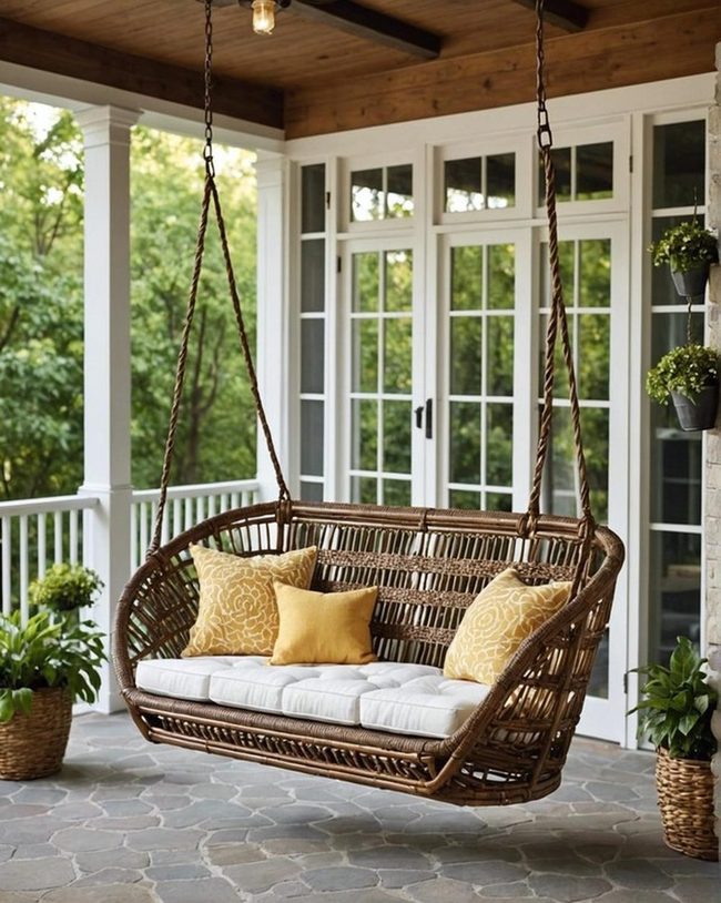 Woven Rattan Double Seater Swing