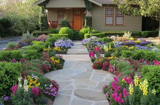 Colorful Flower Beds Front Yard