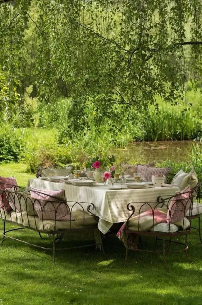 Pink Blooms Under Garden Canopy