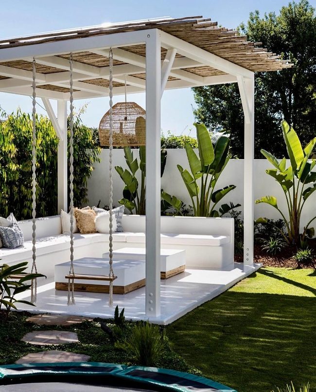 White Lounge Garden Bamboo Shade