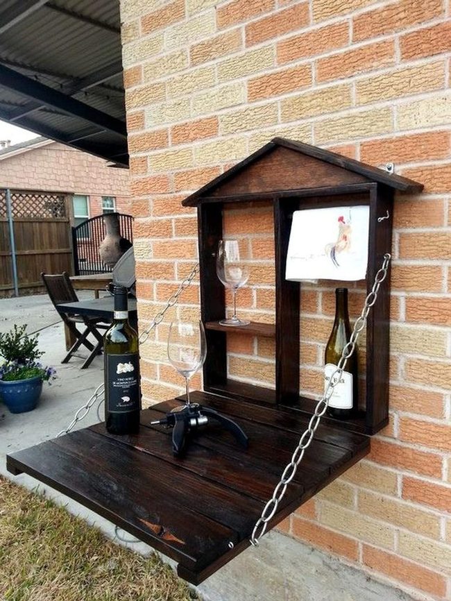 Dark Wood Wine Shelf Brick Backdrop