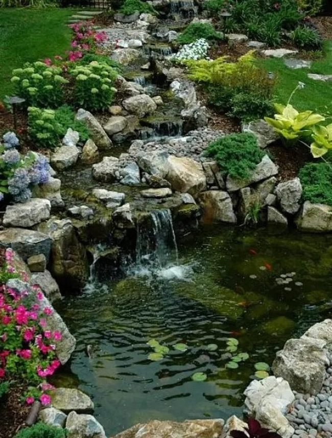 Crystal Pond With Cascading Waterfall