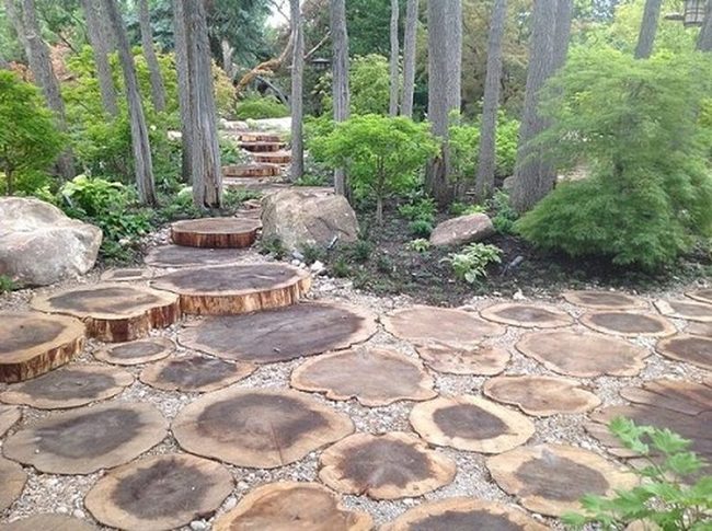 Natural Wood Rounds Garden Path