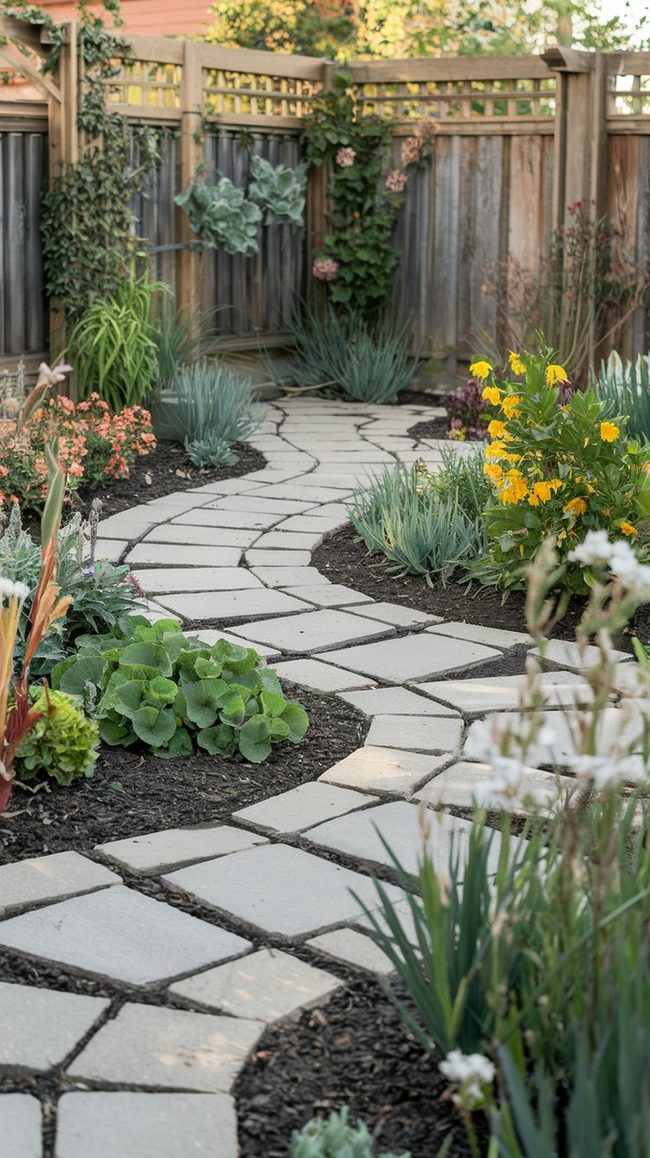 Brick Pathways Define Garden Spaces