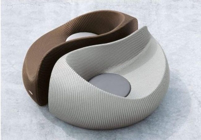 Curved Brown Chairs, Ribbed Elegance