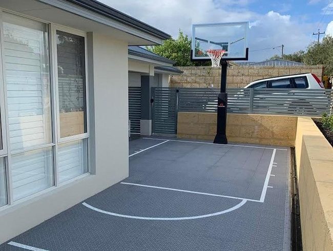 Grey Tile Basketball Court Sophistication