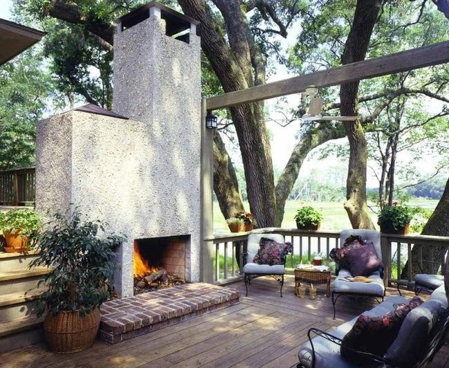 Stone Fireplace Evening Gathering