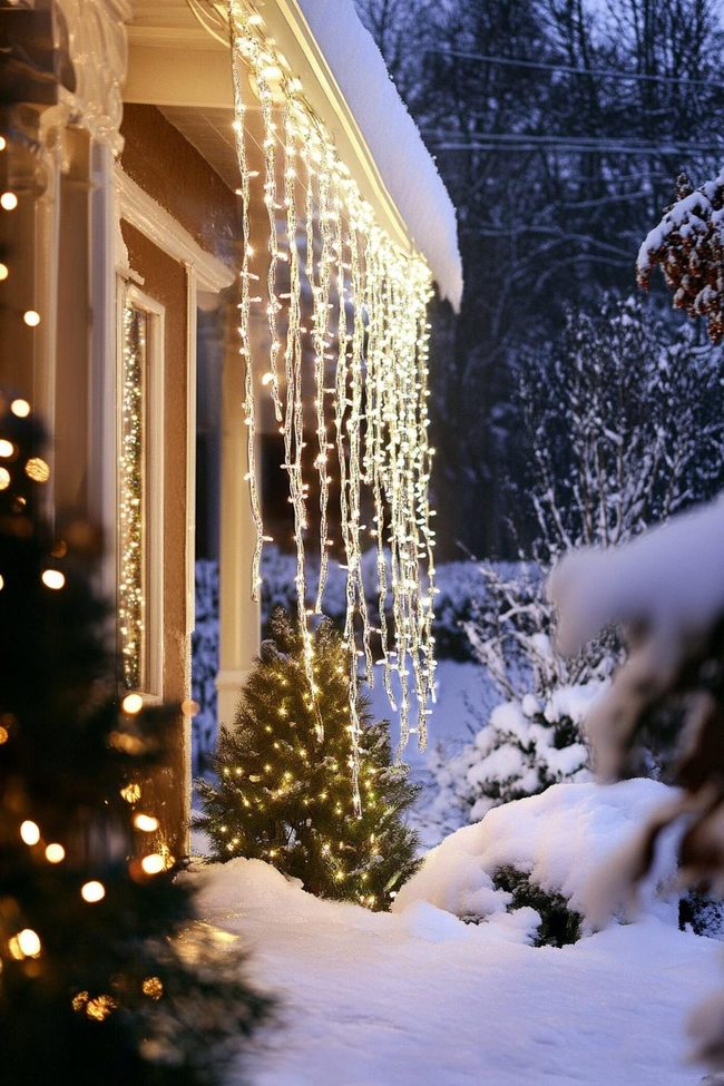 White Icicle Lights Cascade