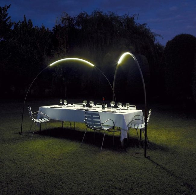 Arched Lights Above Outdoor Dinner