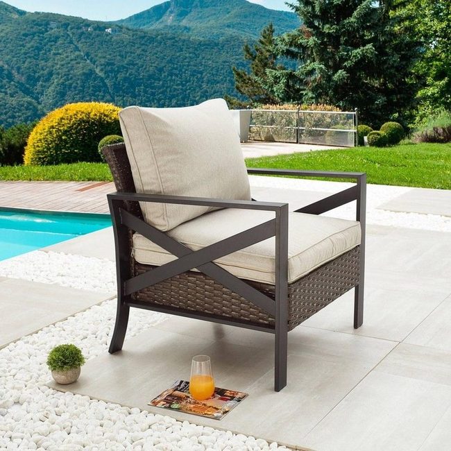 Wicker Woven Metal Frame Chair