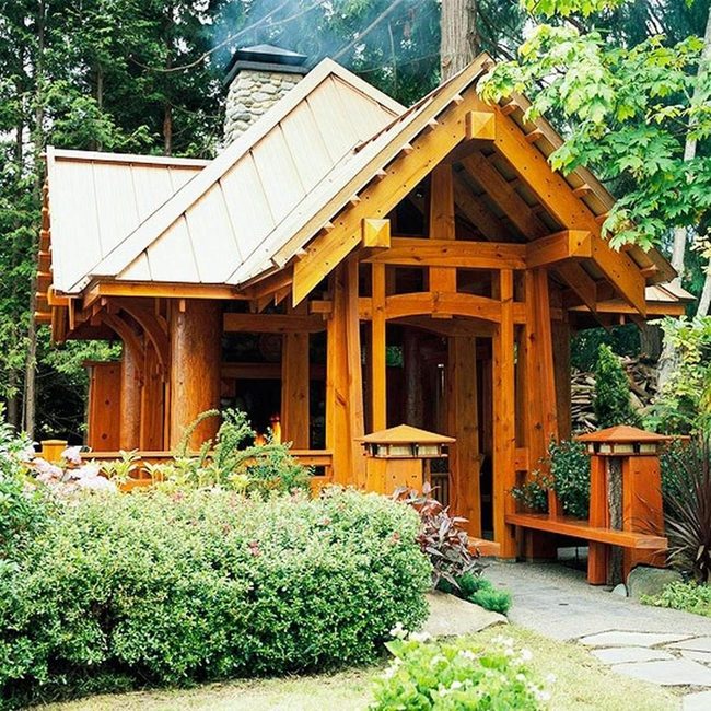 Mountain Timber Beams And Stone Chimney
