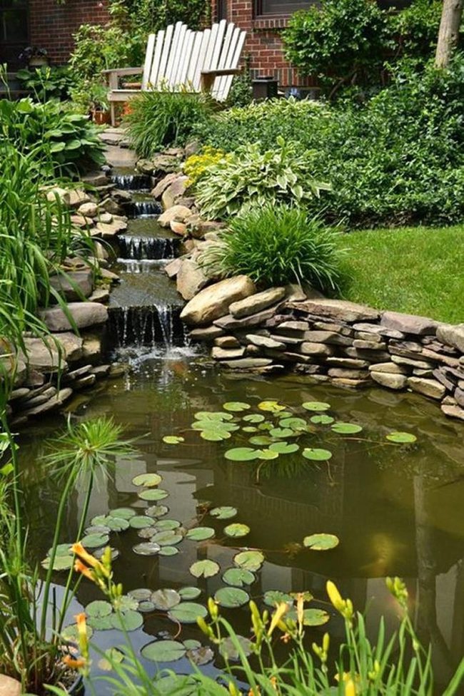 Cascading Stone Garden With Lily Pads